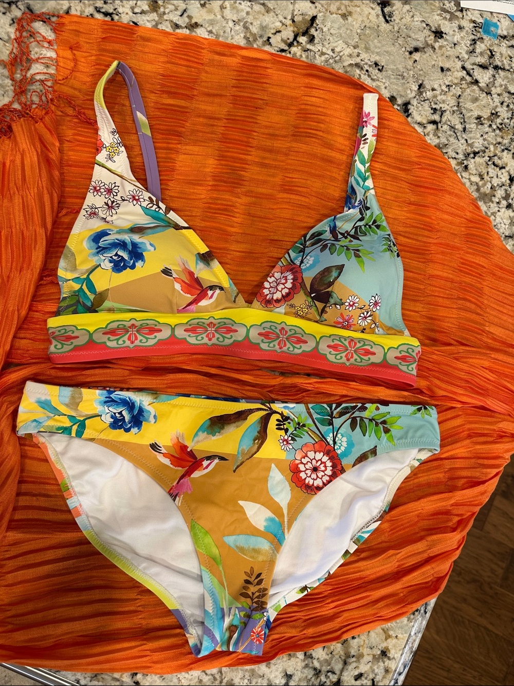 Johnny Was Multicolor Floral Bikini - Yellow, Blue, Green, Orange